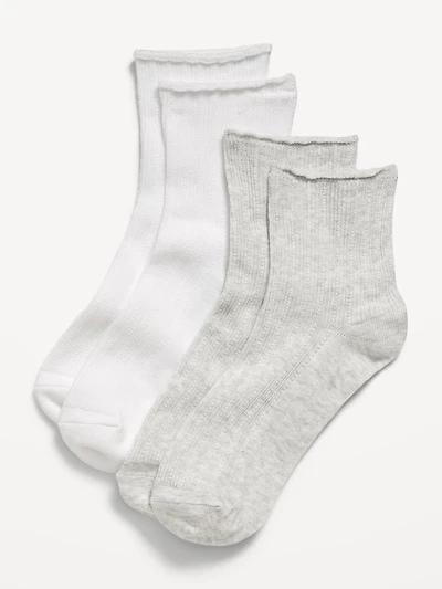 Ribbed Quarter-Crew Socks 2-Pack