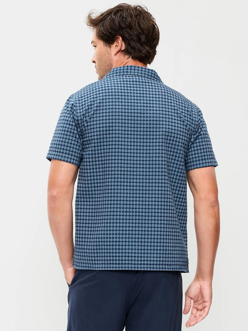 Short-Sleeve Textured Jacquard Camp Shirt