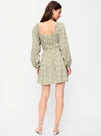 Long-Sleeve Square-Neck Mini Dress