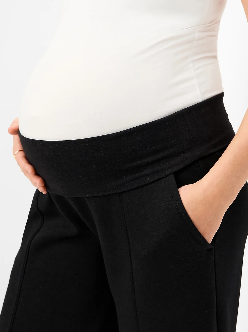 Maternity Bounce Fleece Rollover-Waist Wide-Leg Pants