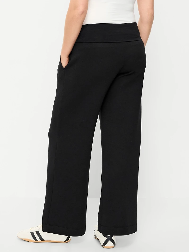 Maternity Bounce Fleece Rollover-Waist Wide-Leg Pants
