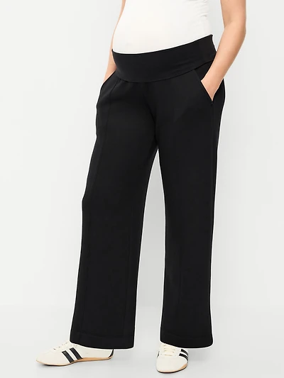 Maternity Bounce Fleece Rollover-Waist Wide-Leg Pants