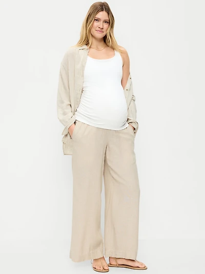 Maternity Rollover Waist Linen-Blend Wide-Leg Pants
