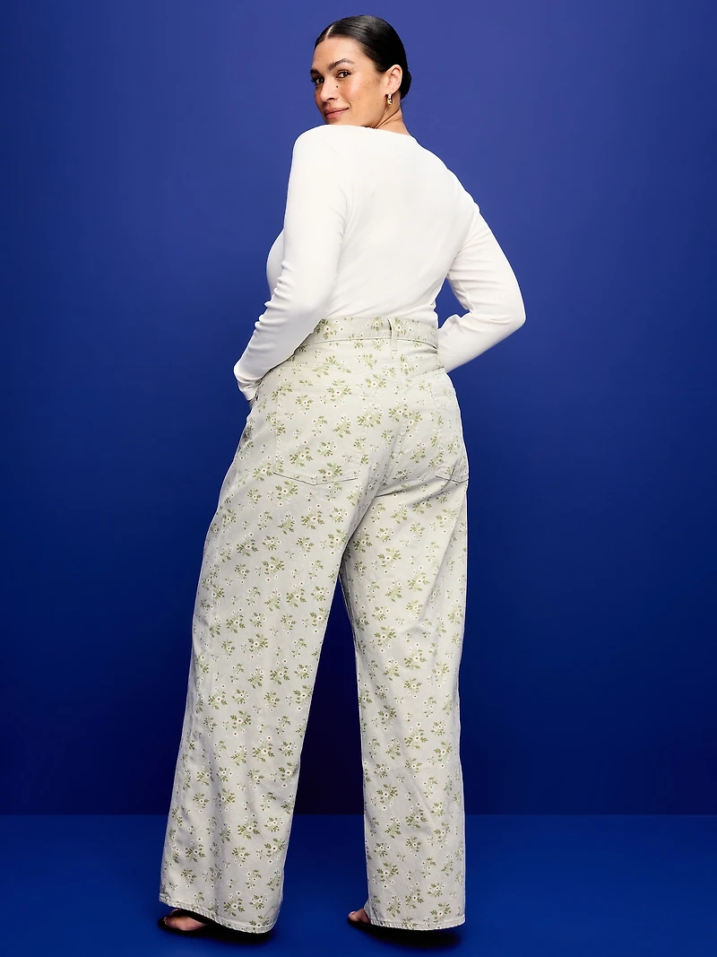 High-Waisted Baggy Floral Print Wide-Leg Jeans