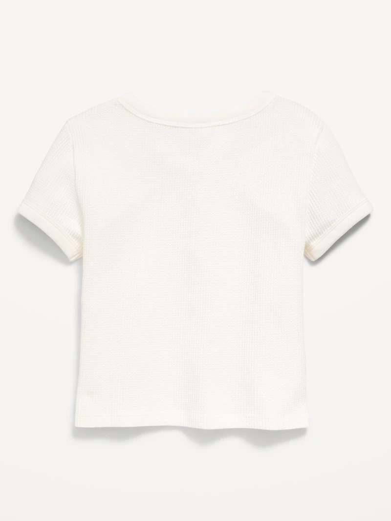 Fitted Short-Sleeve Lace-Up Waffle-Knit Top for Girls