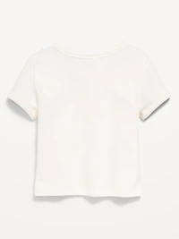 Fitted Short-Sleeve Lace-Up Waffle-Knit Top for Girls