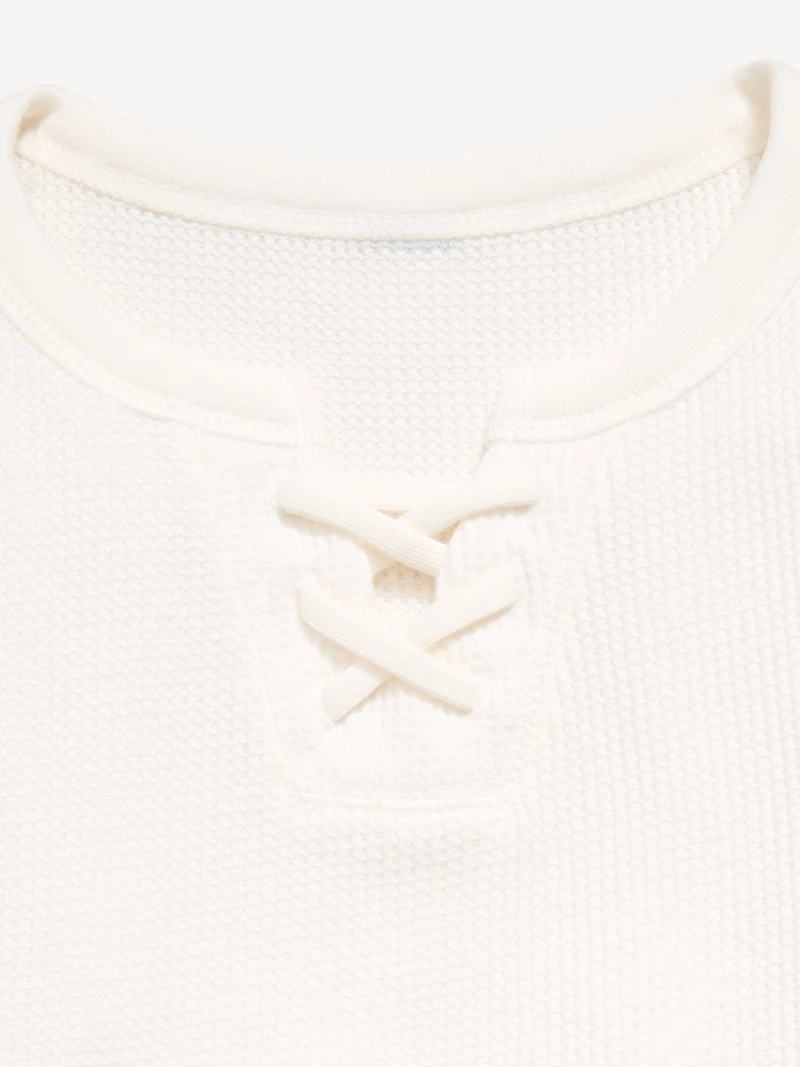 Fitted Short-Sleeve Lace-Up Waffle-Knit Top for Girls