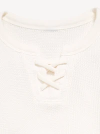 Fitted Short-Sleeve Lace-Up Waffle-Knit Top for Girls