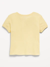 Fitted Short-Sleeve Lace-Up Waffle-Knit Top for Girls