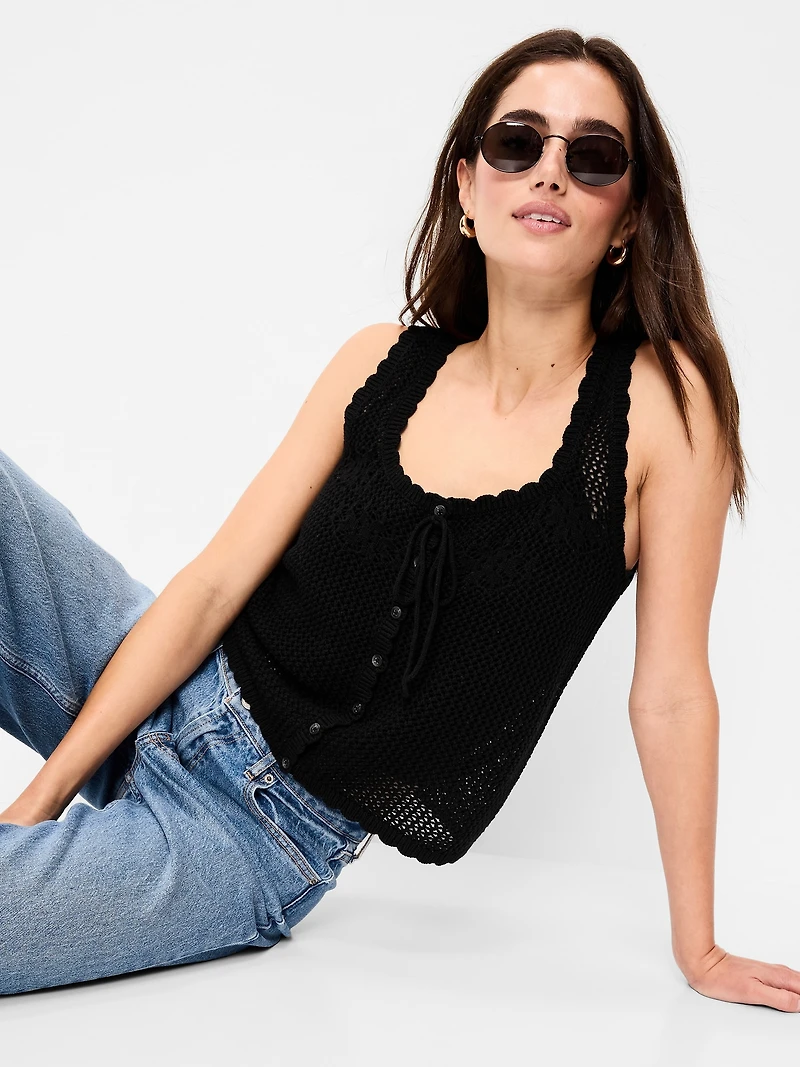 Sleeveless Seaside Cotton Crochet Tank Top