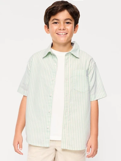 Short-Sleeve Striped Pocket Oxford Shirt for Boys