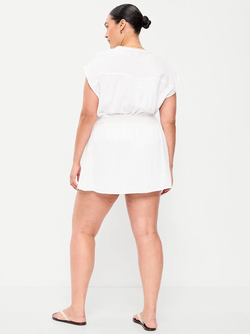 Crinkle Gauze Ruffle Waist Mini Skort