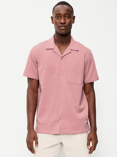 Short-Sleeve Textured Camp Shirt