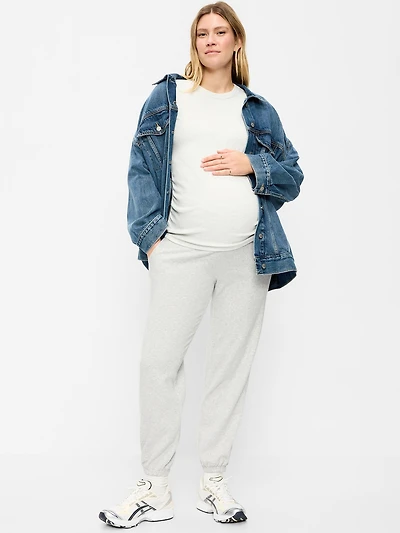Maternity Rollover-Waist Fleece Jogger Sweatpants