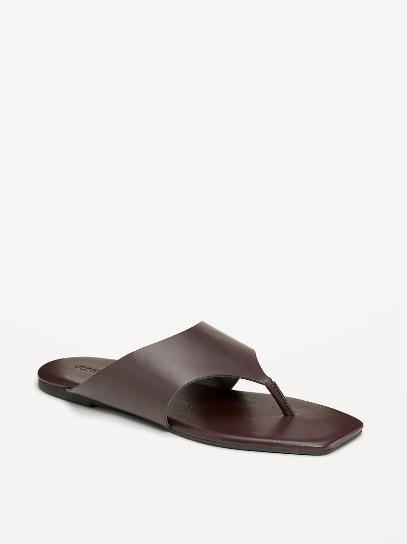 Faux-Leather Wide Thong Sandal for Women