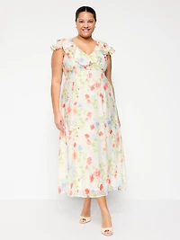 Ruffle-Sleeve Fit & Flare Midi Dress