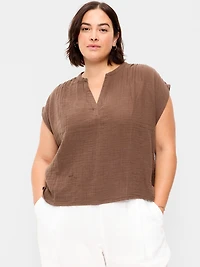 Short-Sleeve Crinkle Gauze Popover Top