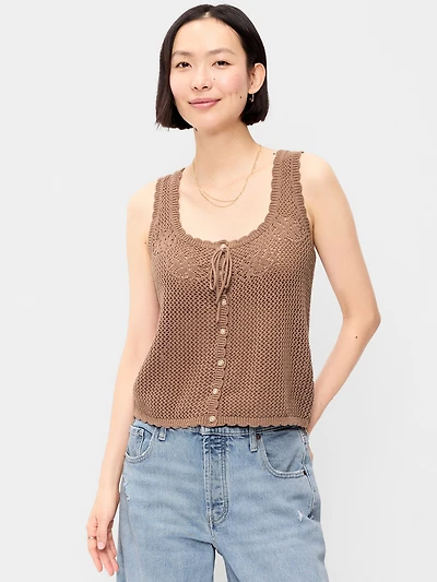 Sleeveless Seaside Cotton Crochet Tank Top