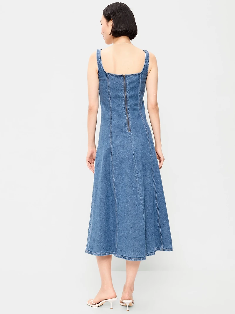 Fit & Flare Sleeveless Denim Midi Dress