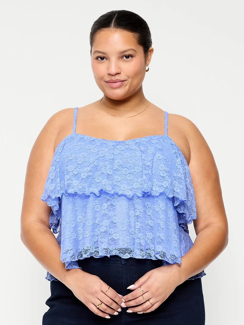 Sleeveless Tiered Lace Ruffle Top