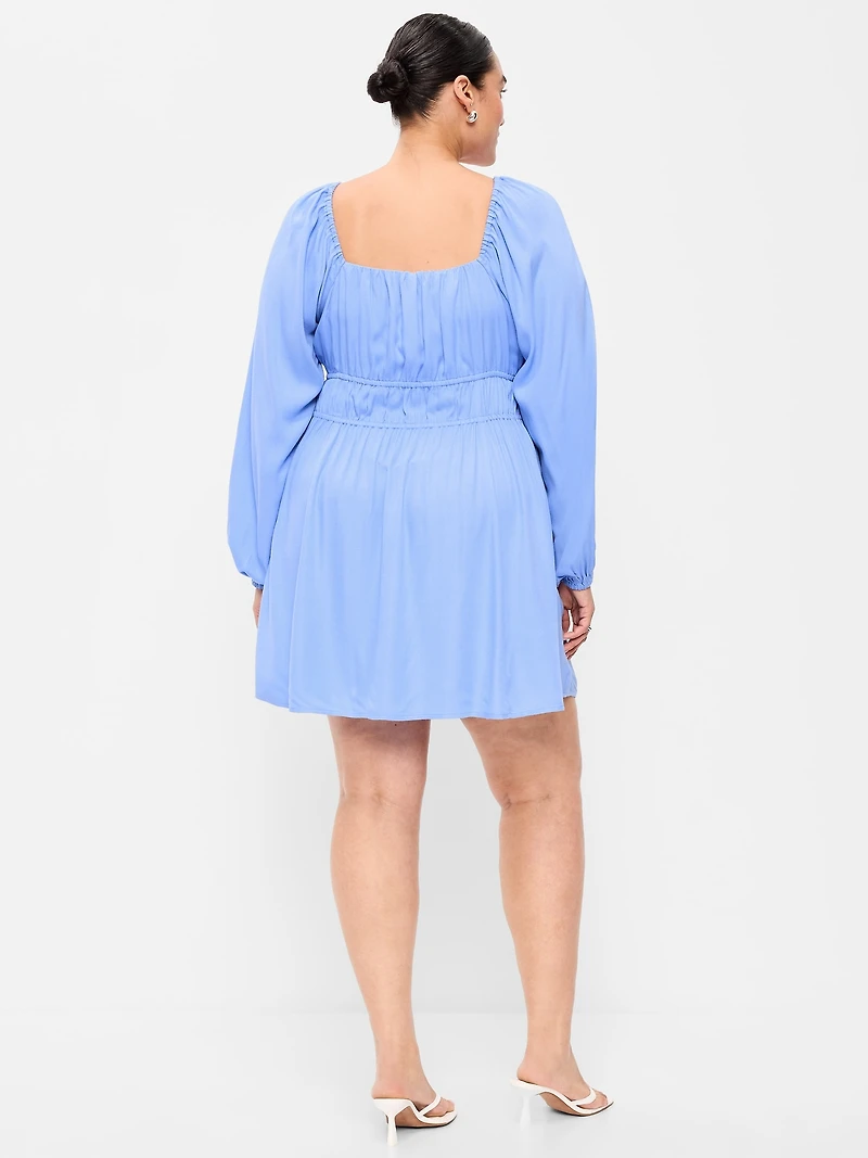 Long-Sleeve Square-Neck Mini Dress