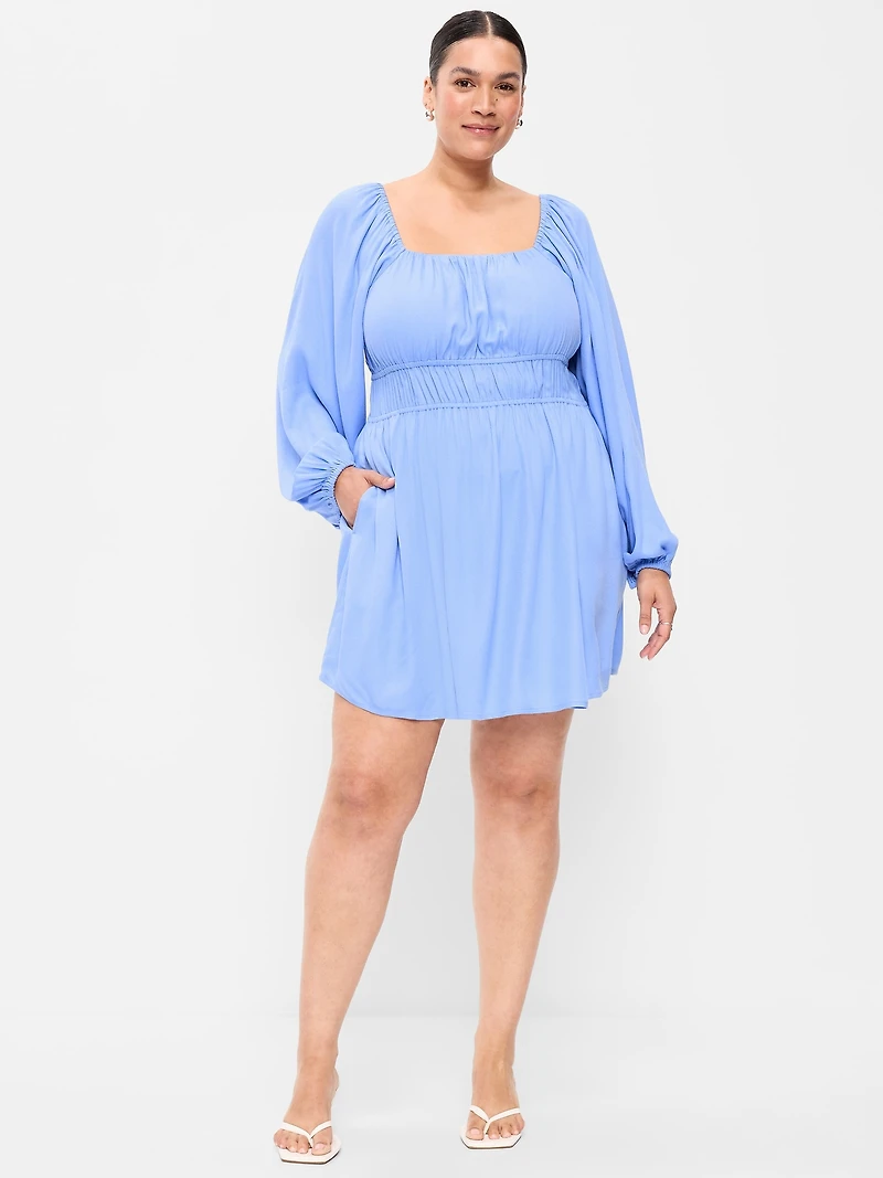 Long-Sleeve Square-Neck Mini Dress