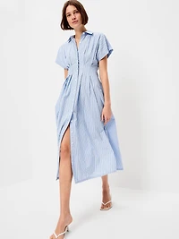 Pintuck-Waist Midi Shirt Dress