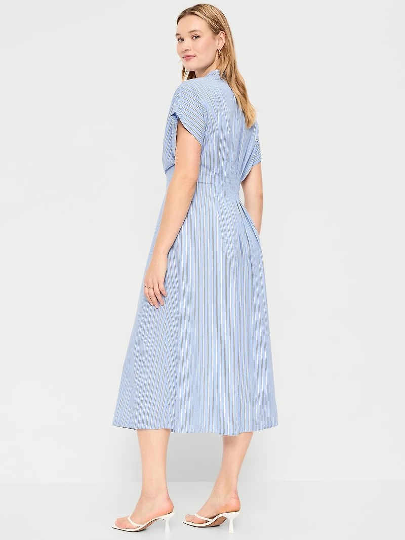 Pintuck-Waist Midi Shirt Dress