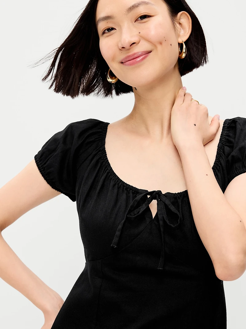 Short-Sleeve Scoop-Neck Midi Dress