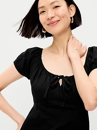 Short-Sleeve Scoop-Neck Midi Dress