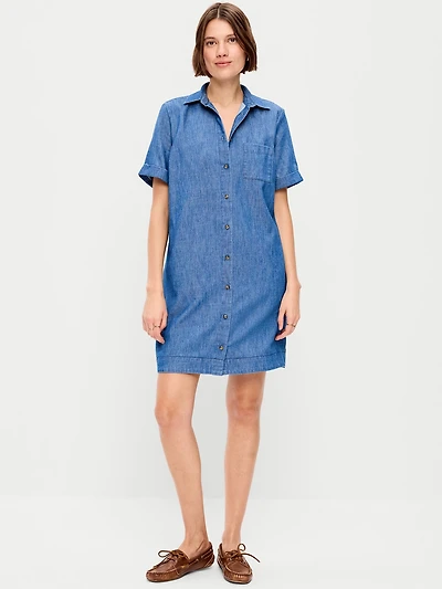 Short-Sleeve Mini Shirt Dress