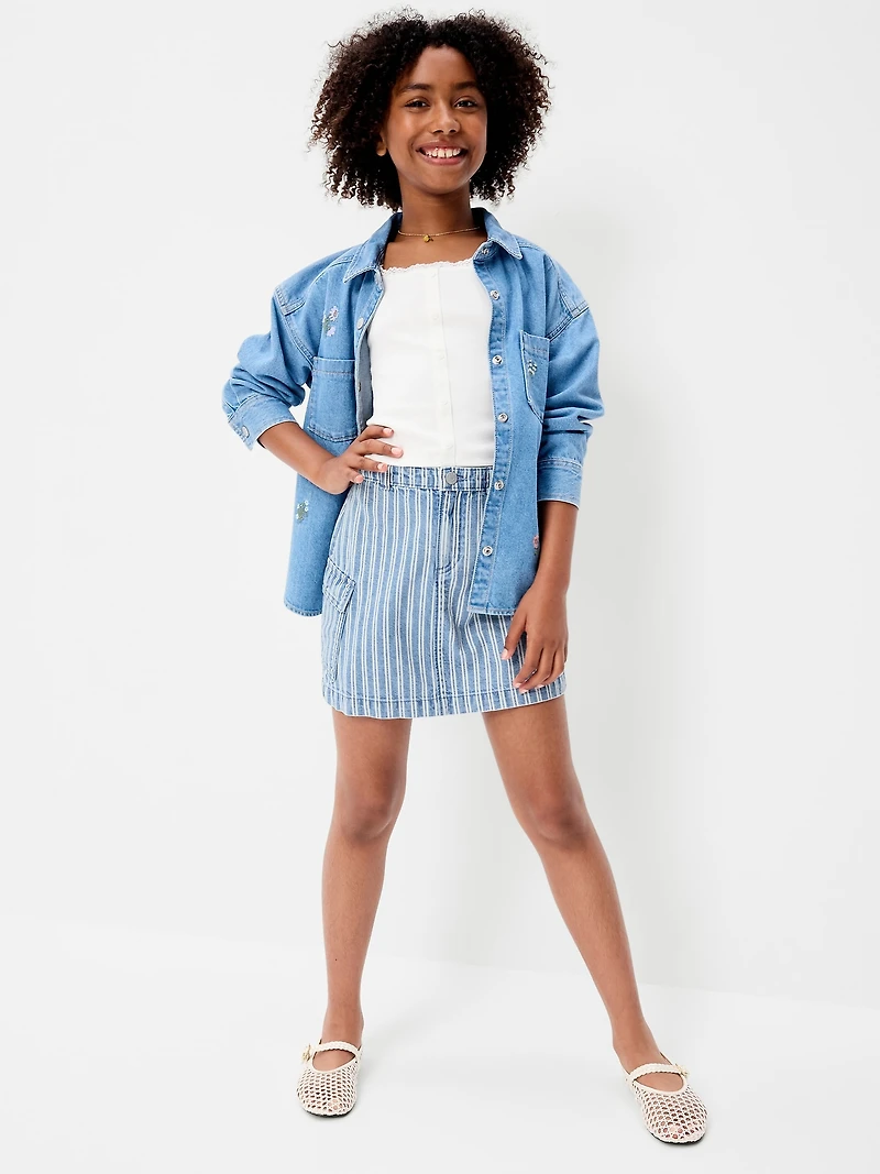 Striped Cargo Jean Skirt for Girls