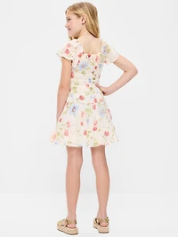 Fit and Flare Crinkle Gauze Tiered Dress for Girls