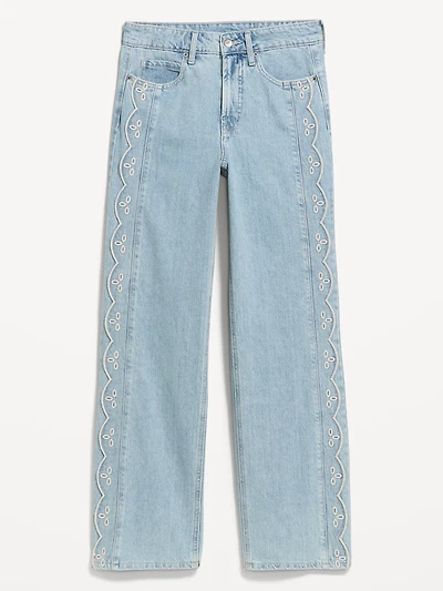 Extra High-Waisted Embroidered Wide-Leg Jeans
