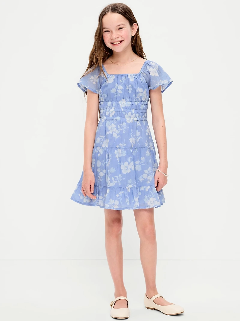 Fit and Flare Crinkle Gauze Tiered Dress for Girls