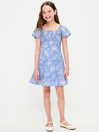 Fit and Flare Crinkle Gauze Tiered Dress for Girls