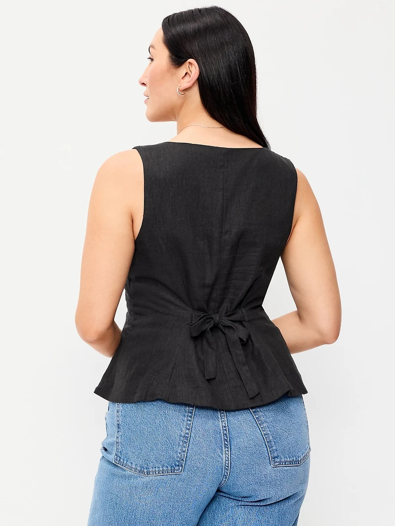 Button-Down Linen Blend Top