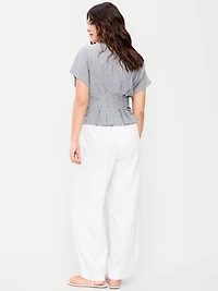 High-Waisted Linen-Blend Super Wide-Leg Pants