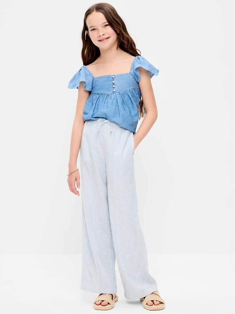 Striped Linen-Blend Wide-Leg Pants for Girls