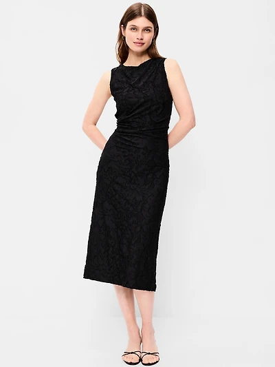 Side-Drape Jersey Midi Dress