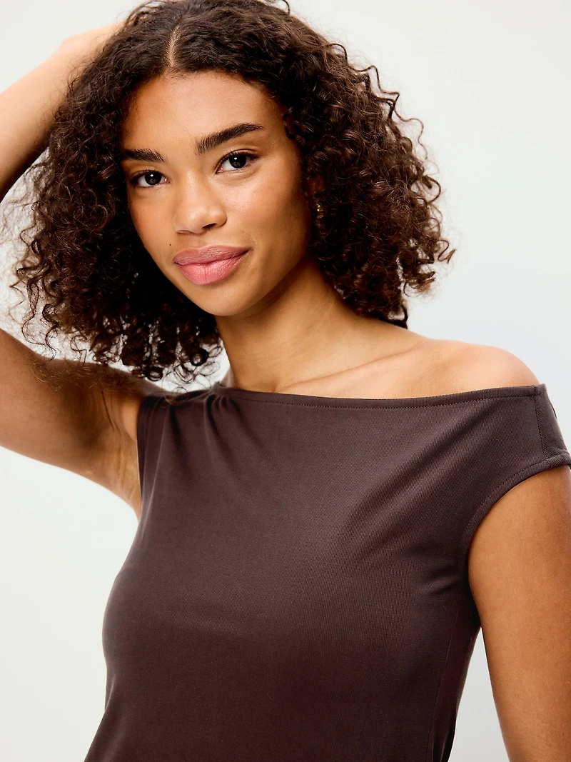 Fit & Flare Asymmetrical Shoulder Mini Dress