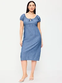 Short-Sleeve Scoop-Neck Midi Dress