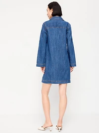 Long-Sleeve Popover Jean Mini Dress