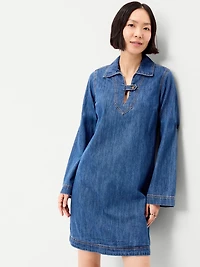 Long-Sleeve Popover Jean Mini Dress