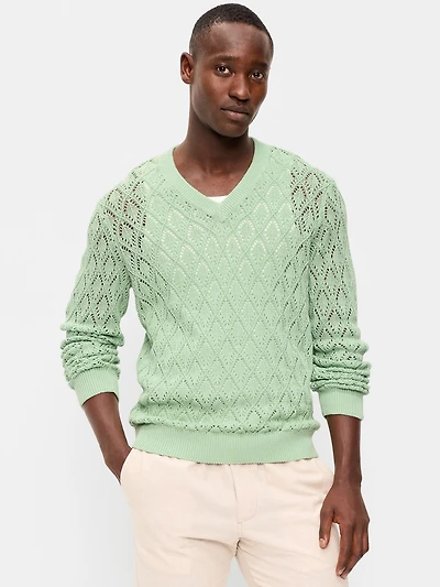 Pointelle V-Neck Sweater