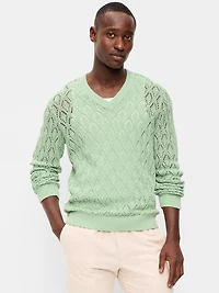 Pointelle V-Neck Sweater