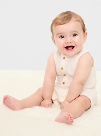 Sleeveless Double-Weave Henley One-Piece Romper for Baby
