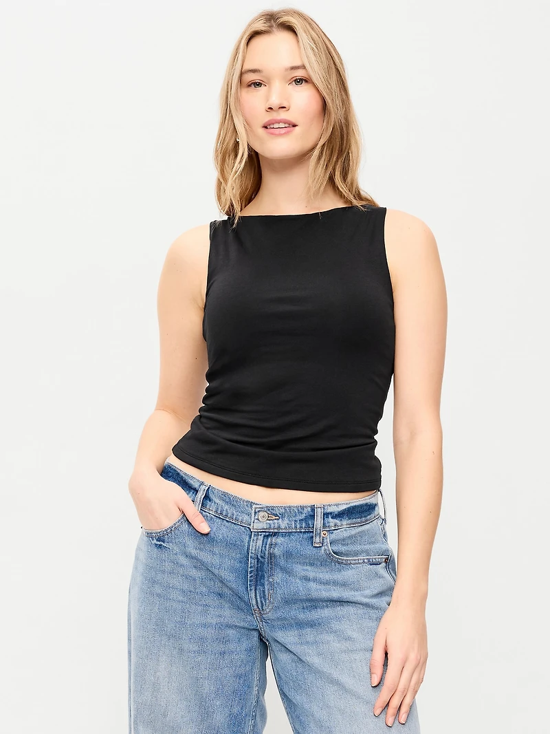 Hug Double-Layer Boat-Neck Top