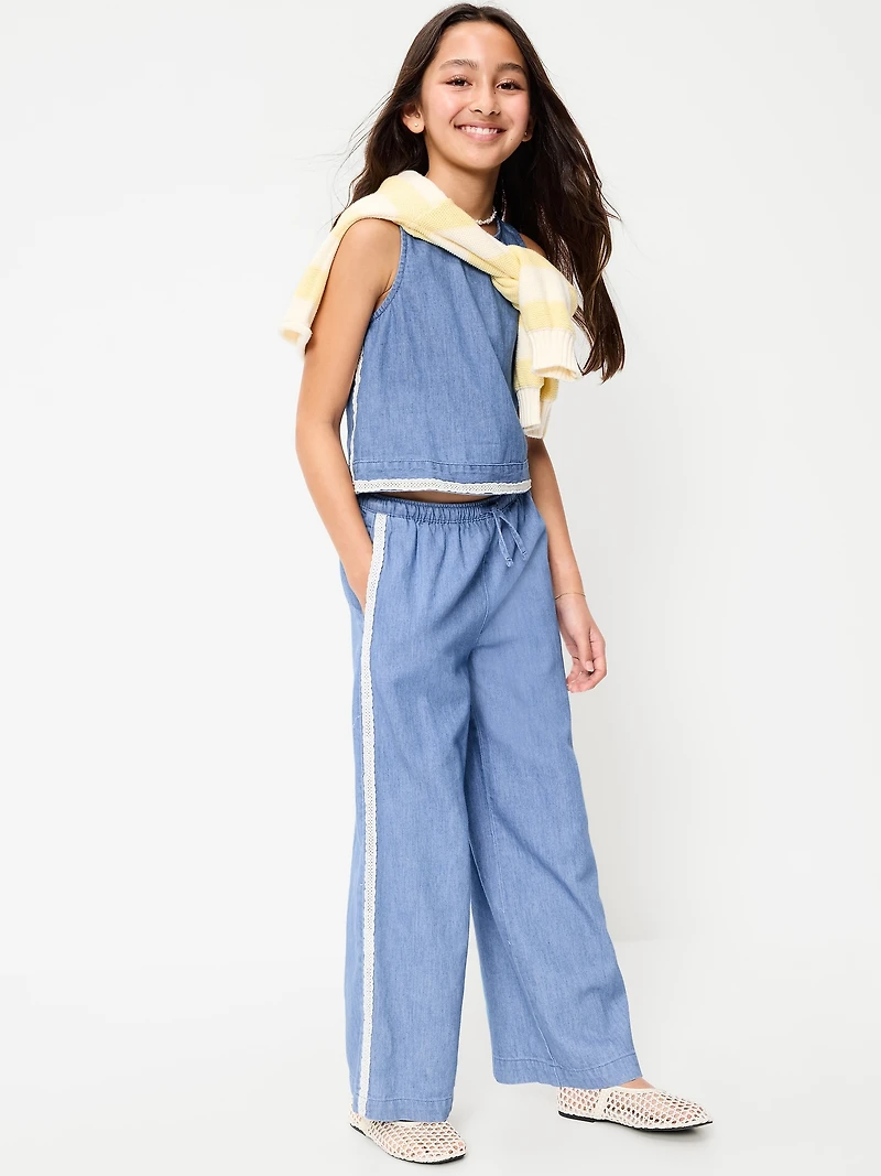Lace-Trim Chambray Pants for Girls