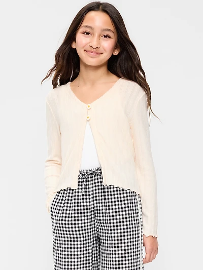 Pointelle-Knit V-Neck Cardigan for Girls